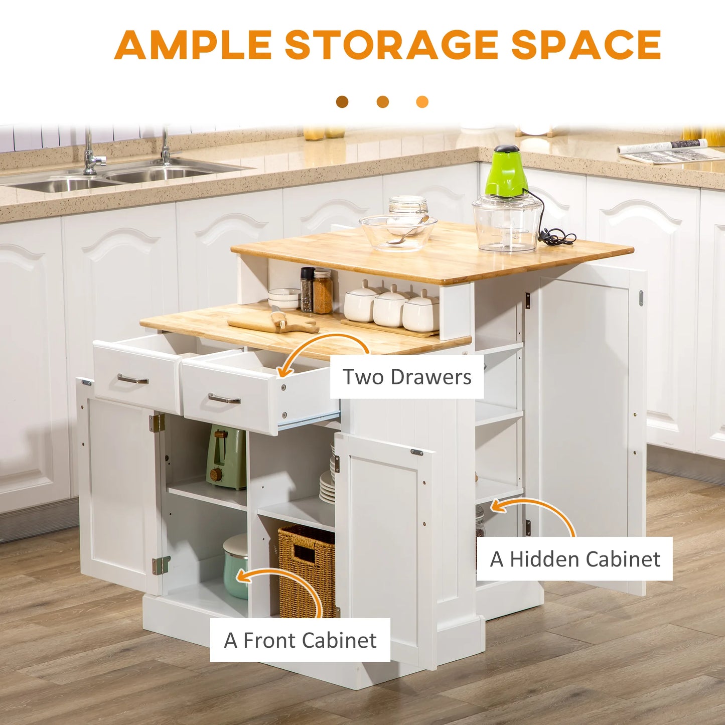 HOMCOM Two Level Kitchen Island With Storage Cabinet