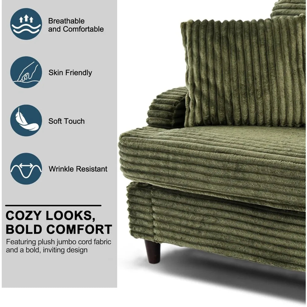 80" Comfy Mid-Century Corduroy Loveseat: Oversized Deep Seat for Living Room, Bedroom & Small Spaces
