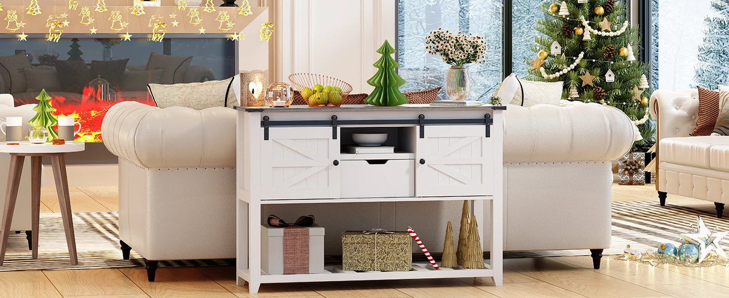 Redlife Entryway Table w/ Sliding Barn Doors, 46" Farmhouse Sofa Console Table w/ Storage Shelf for Hallway Entryway Living Roo