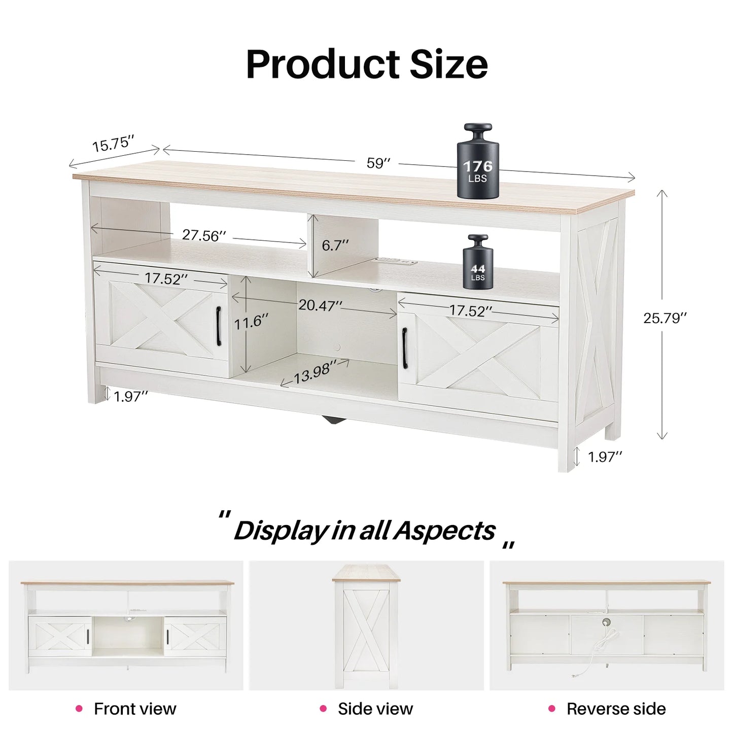 REDLIFE TV Stand for TVs Up to 65 inches Entertainment Center w/ Power Outlet Storage Cabinet Three Open Shelves for Living Room