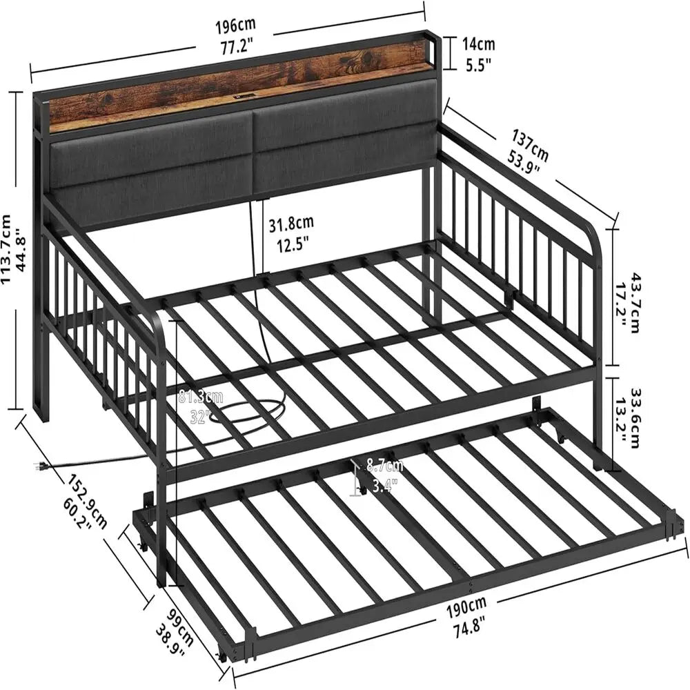LIKIMIO Daybed With Trundle Metal Bed Frame And Headboard