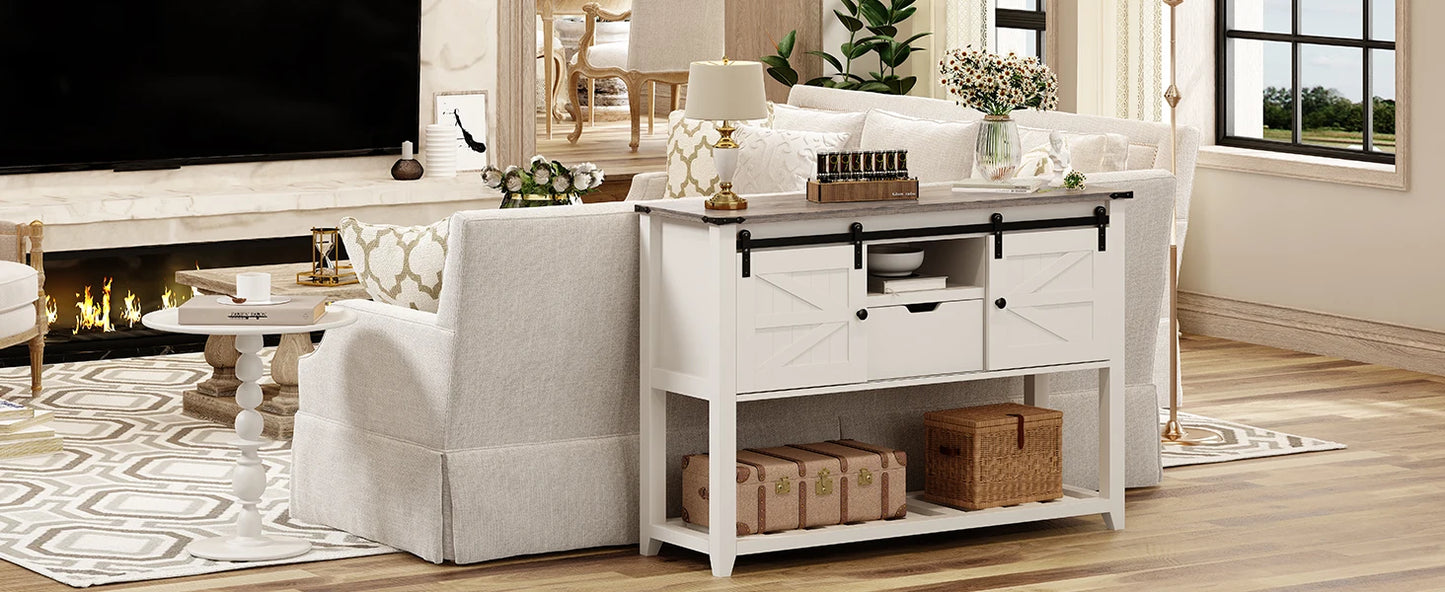 Redlife Entryway Table w/ Sliding Barn Doors, 46" Farmhouse Sofa Console Table w/ Storage Shelf for Hallway Entryway Living Roo