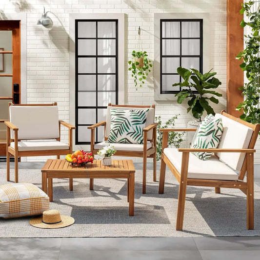Hign Concerned 4 Piece Outdoor Acacia Patio Furniture Set