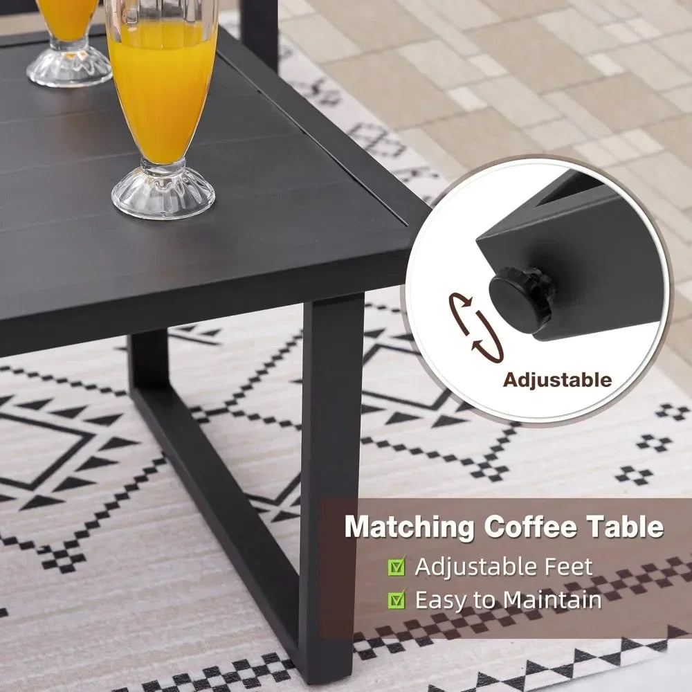 Patio Furniture Set, 4 Pieces Outdoor Patio Furniture with Coffee Table Set, Metal Patio Conversation Sets with Washable