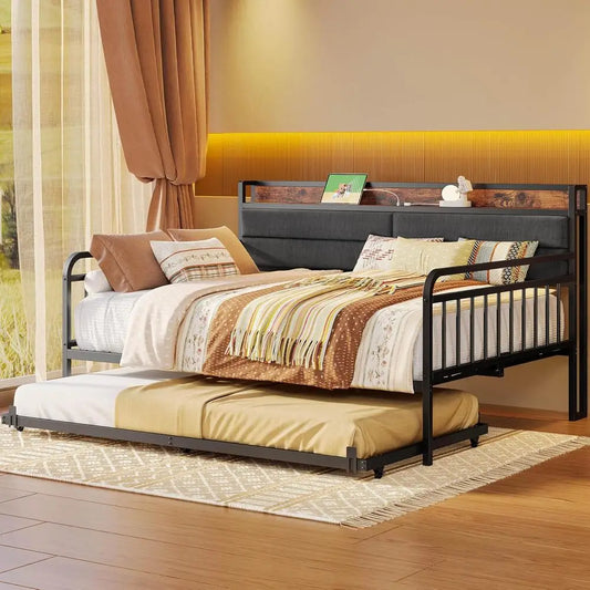 LIKIMIO Daybed With Trundle Metal Bed Frame And Headboard