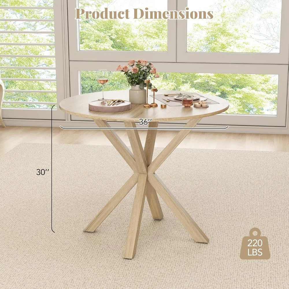 Moccha Round Dining Table Rubber Wood Farmhouse Style
