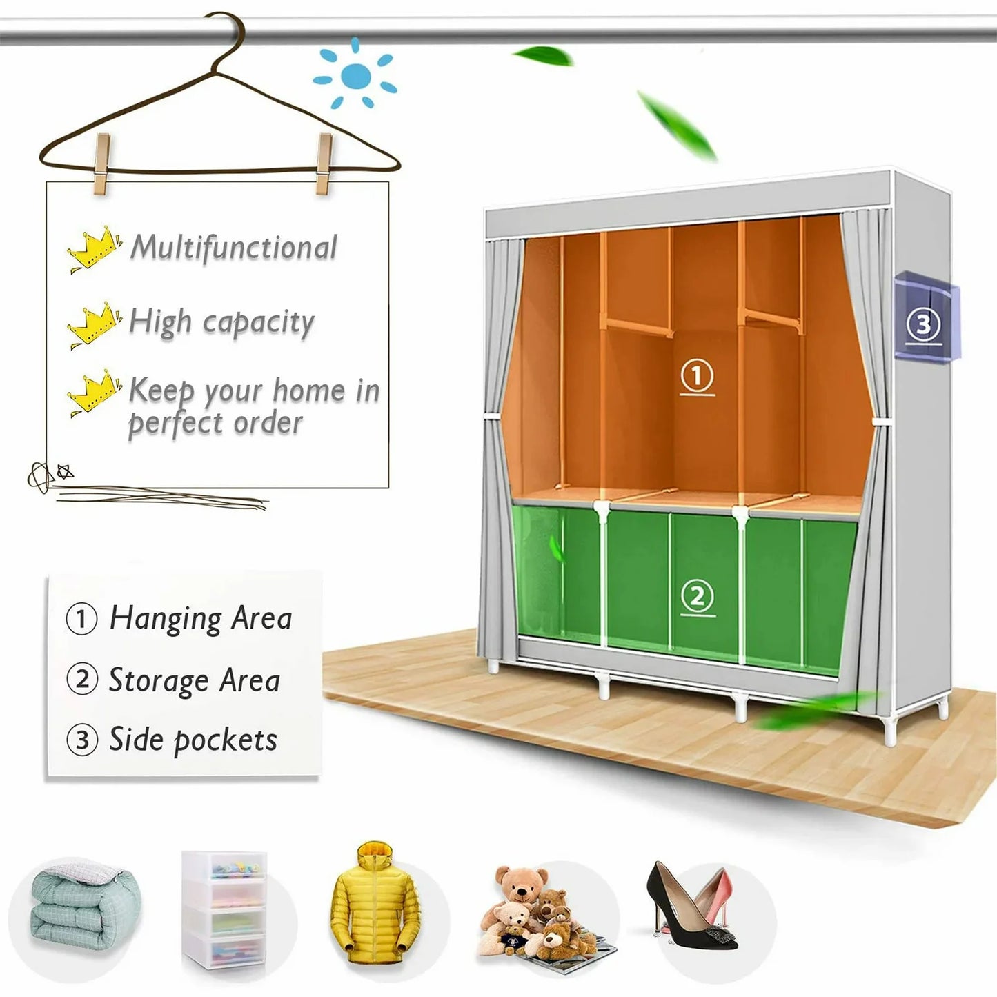 Folded Closet Wardrobe Organizer Nonwoven Fabric Storage