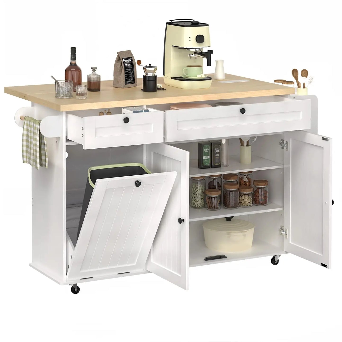 ONBRILL Drop Leaf Kitchen Island With Power Outlet Pro