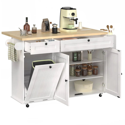 ONBRILL Drop Leaf Kitchen Island With Power Outlet Pro