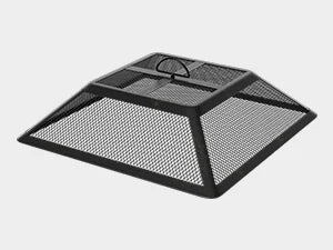 30 Inch Fire Pit, Square Outdoor Fireplace Table w/ Mesh Lid & Fire Poker, 3-in-1 Multipurpose Firepits for Yard, Garden, Patio