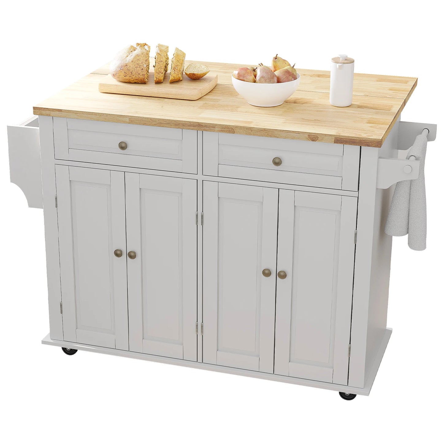 QiaoShiRen Rolling Kitchen Island With Drop Leaf Storage