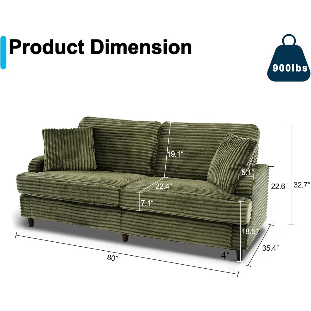 80" Comfy Mid-Century Corduroy Loveseat: Oversized Deep Seat for Living Room, Bedroom & Small Spaces