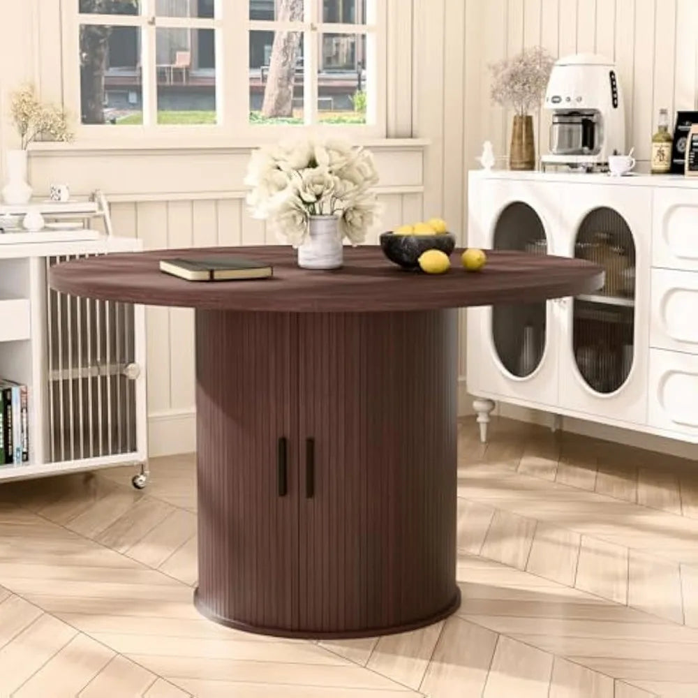 Round Dining Table For 4-6 With Wooden Storage Shelf