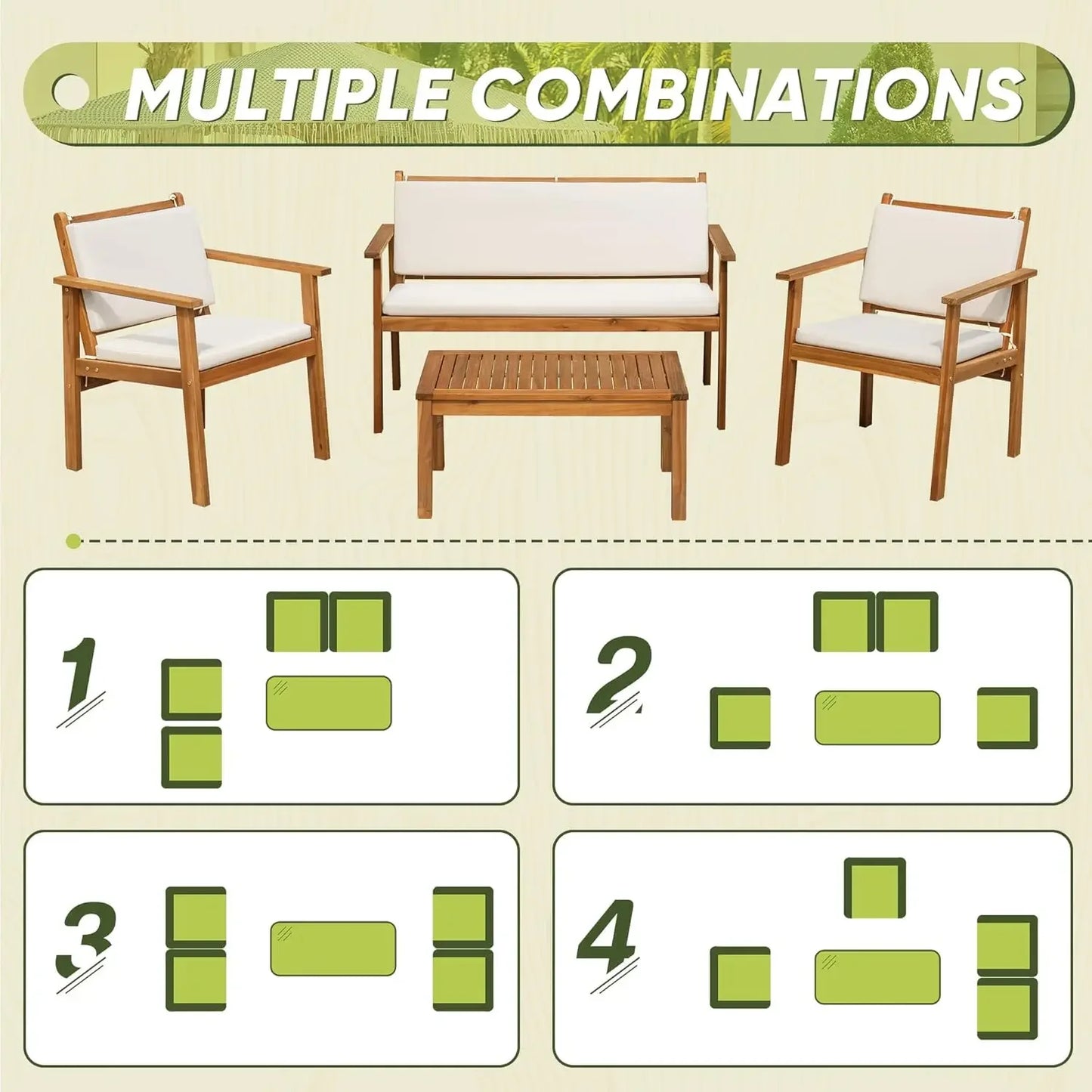 Hign Concerned 4 Piece Outdoor Acacia Patio Furniture Set