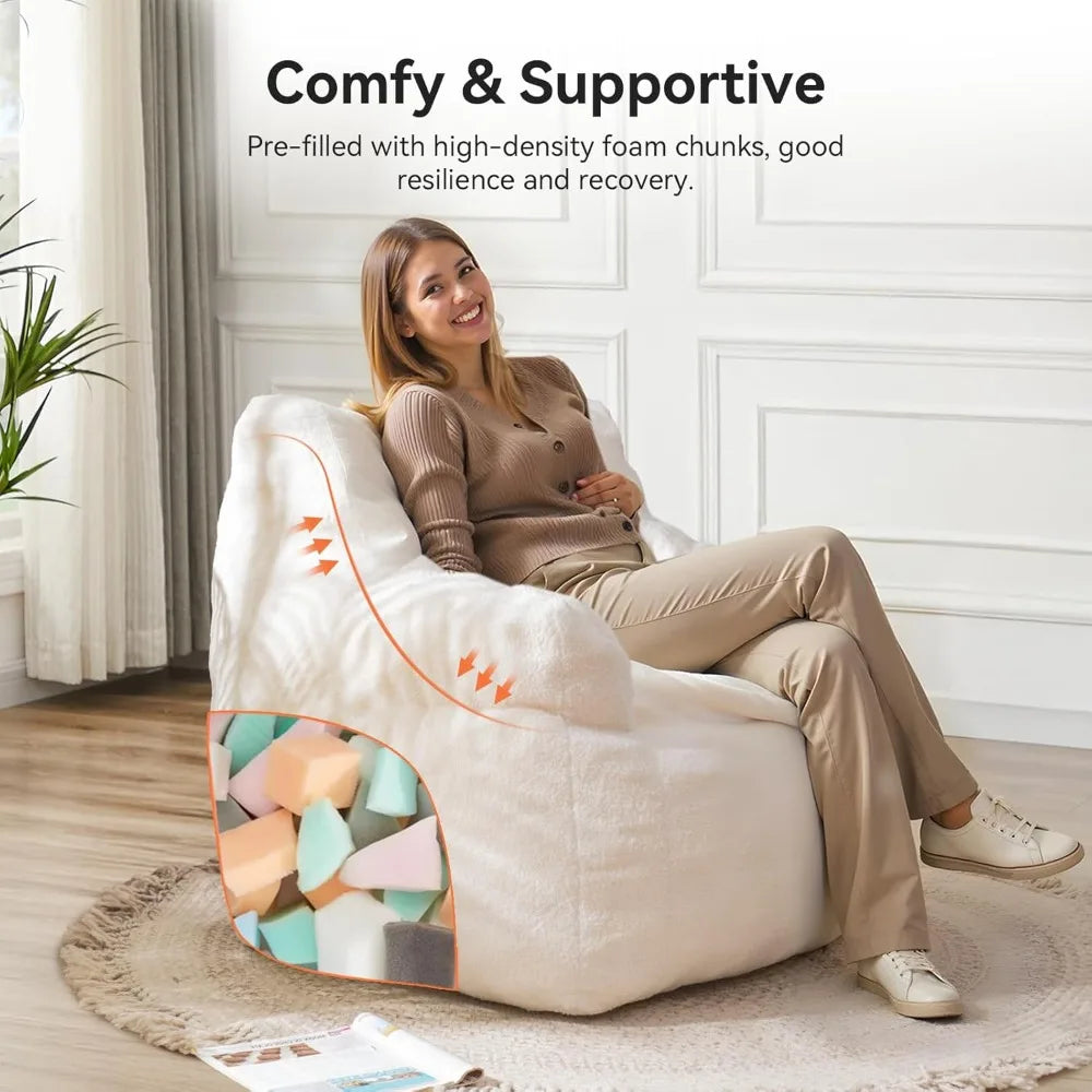 3FT Pre-filled Soft Teddy Fluffy Lazy Sofa Floor Chair Beanbag for Adults and Teens, Ideal for Living Room and Playroom