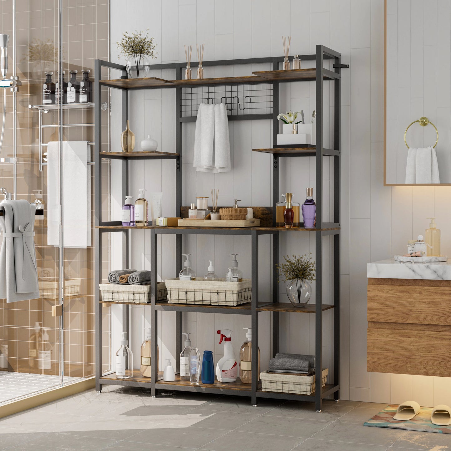 5 Tier Large Metal Kitchen Storage Shelf Freestanding Microwave Stand Kitchen Baker's Rack