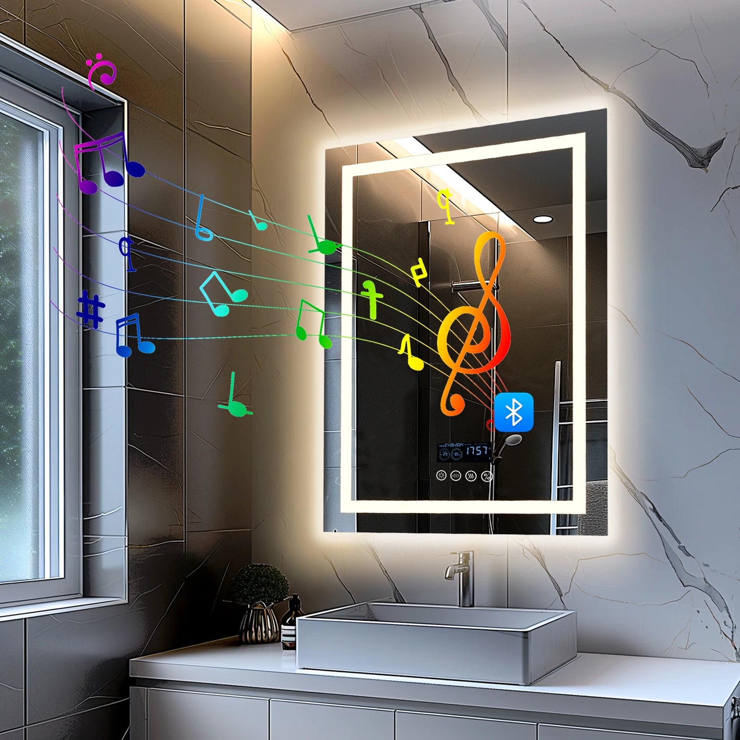Wisfor LED Bath Mirror With Bluetooth Speaker Anti Fog
