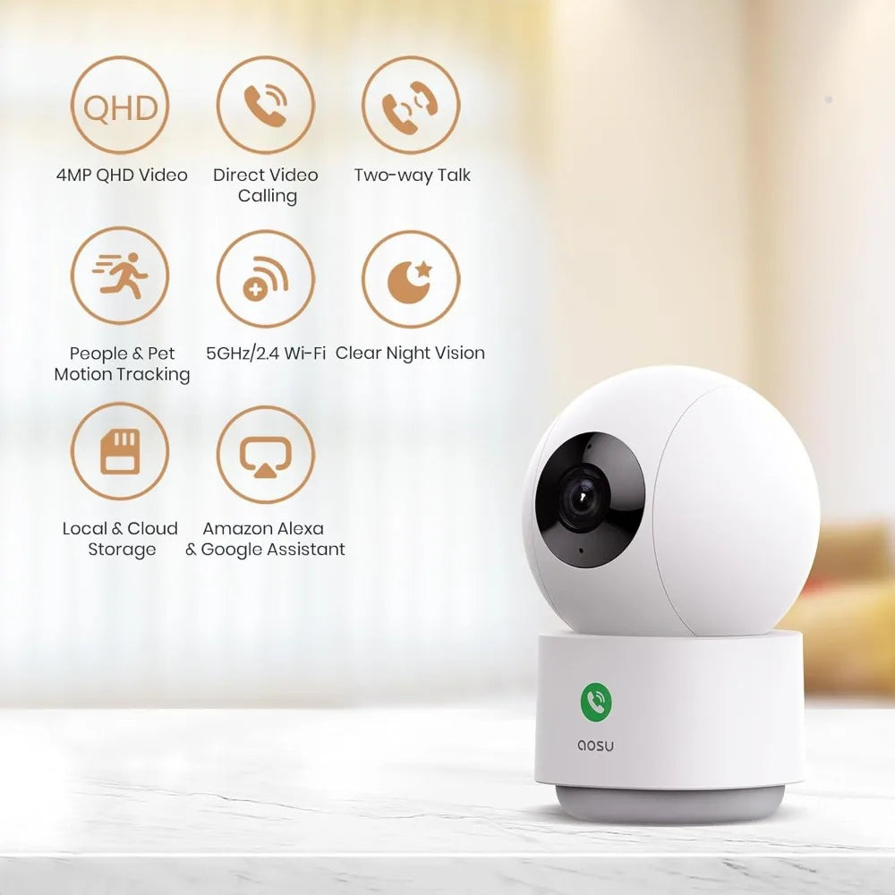4mp security camera indoor, 2.5k baby monitor pet camera 360° for home security, wifi camera with 5/2.4 ghz wi-fi, one-touch ca