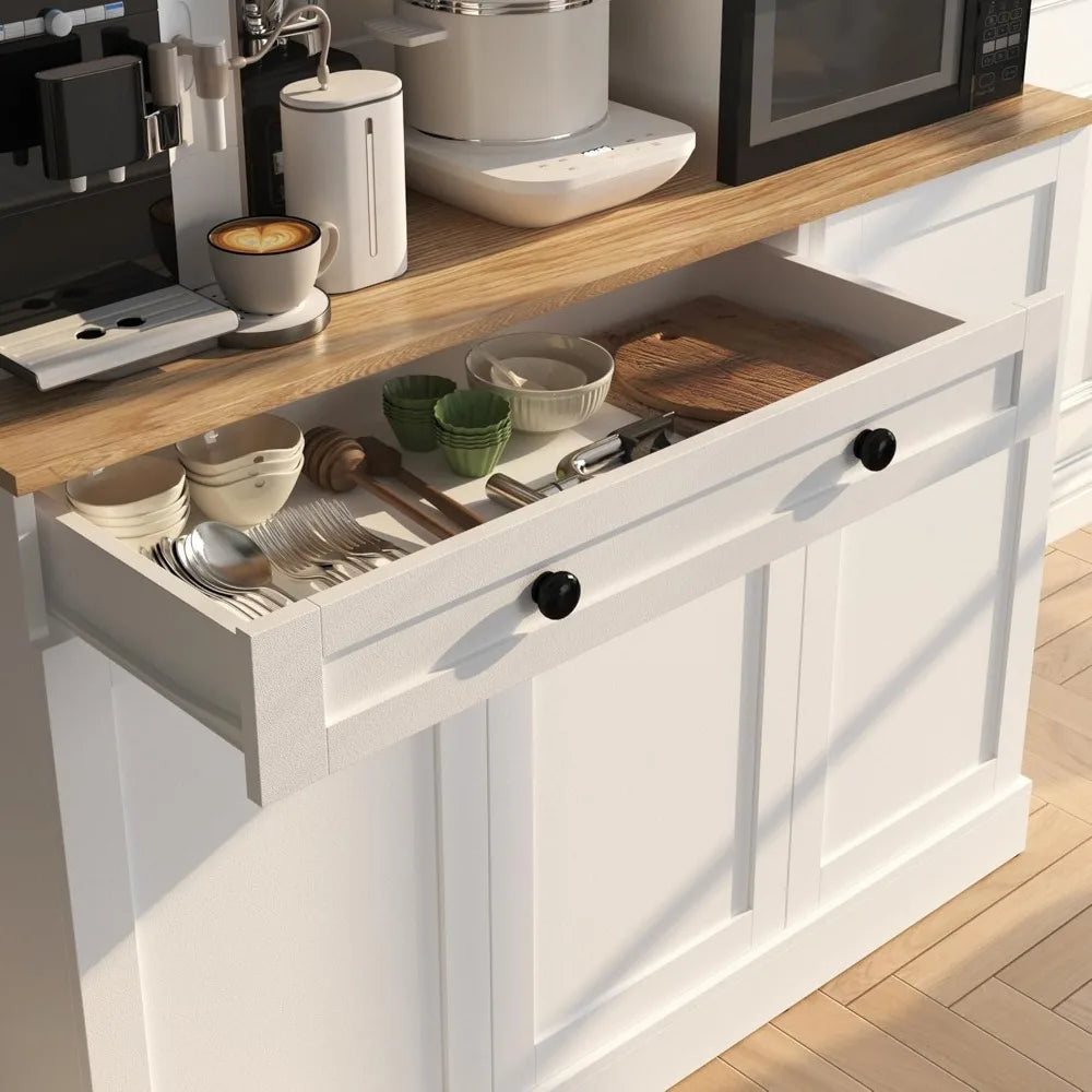 72" Kitchen Pantry Storage Cabinet with Power Outlets,Farmhouse Food Pantry Cabinets with Microwave Stand,Freestanding Kitchen H