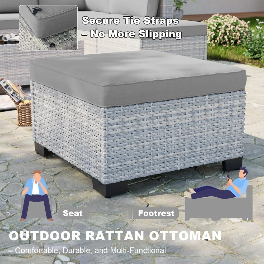 Outdoor Modular Sectional With Rattan Ottomans Rustproof