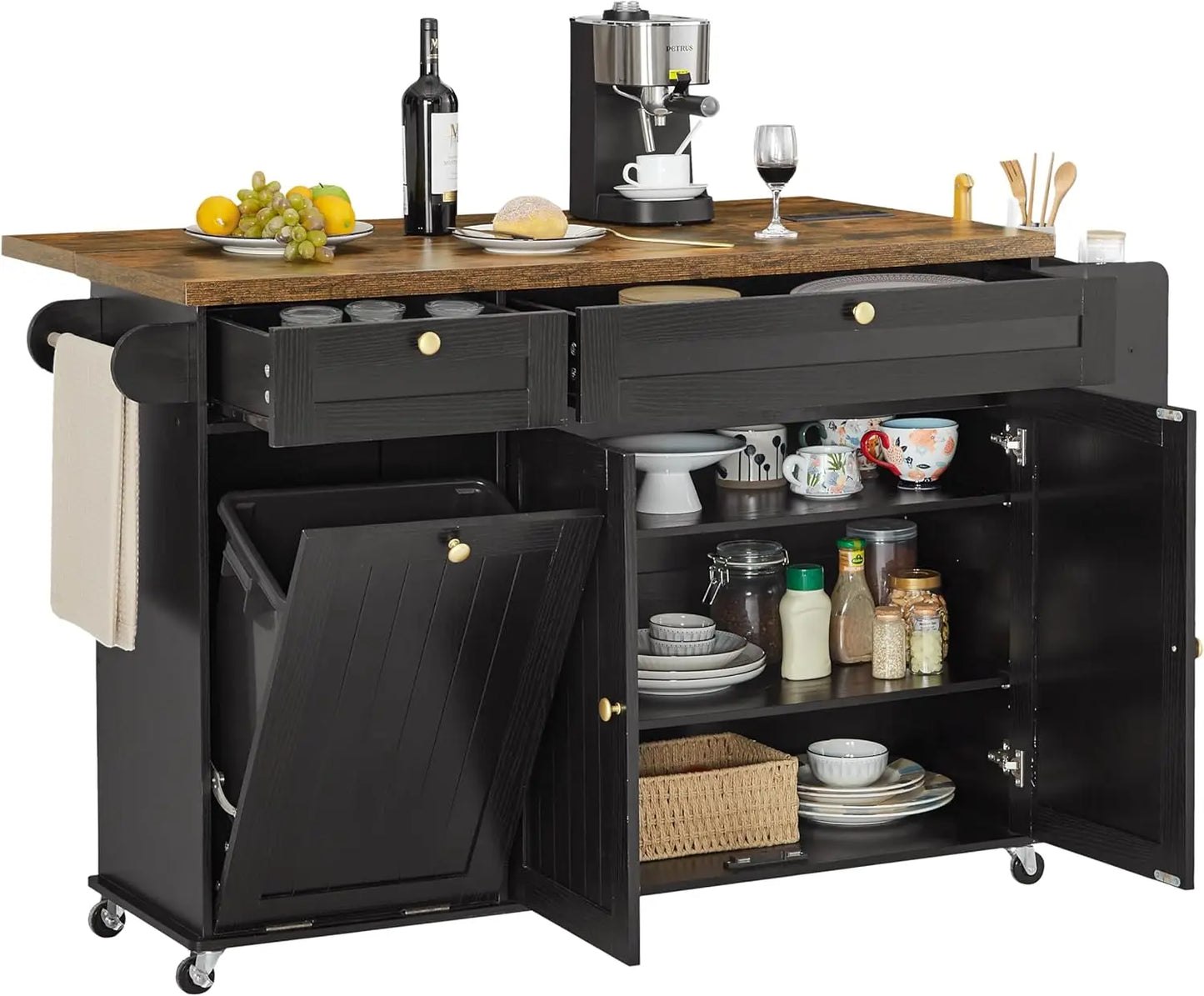 ONBRILL Drop Leaf Kitchen Island With Power Outlet Pro