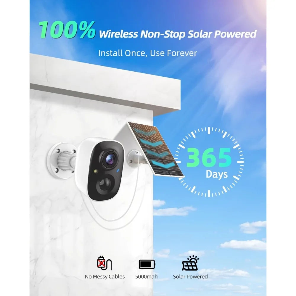 Solar camera outdoor wireless, 2.4g wi-fi security camera with ai motion detection, cameras for home security, 2k color night vi