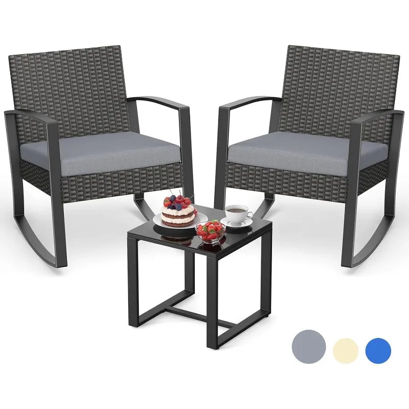 Pieces Patio Furniture Set, Outdoor Rocking Chair Sets with Cushion, Modern Rattan Conversation Sets for Porches and Balc