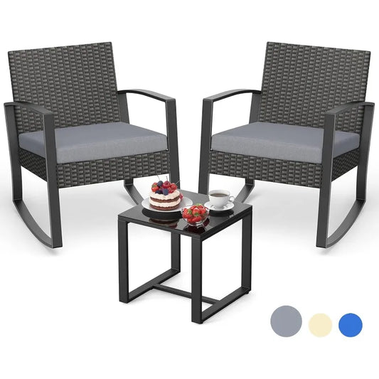 Pieces Patio Furniture Set, Outdoor Rocking Chair Sets with Cushion, Modern Rattan Conversation Sets for Porches and Balc