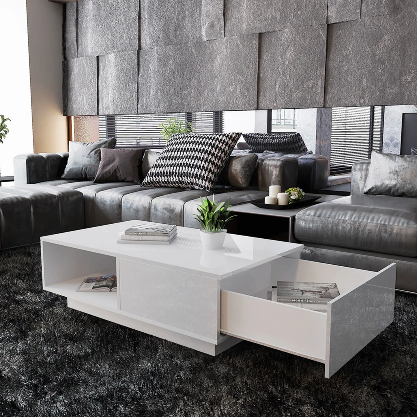 Coffee Table Modern High Gloss Rectangular Coffee Table Tea Table Storage Living Room Living Room Table Rectangular Coffee Table