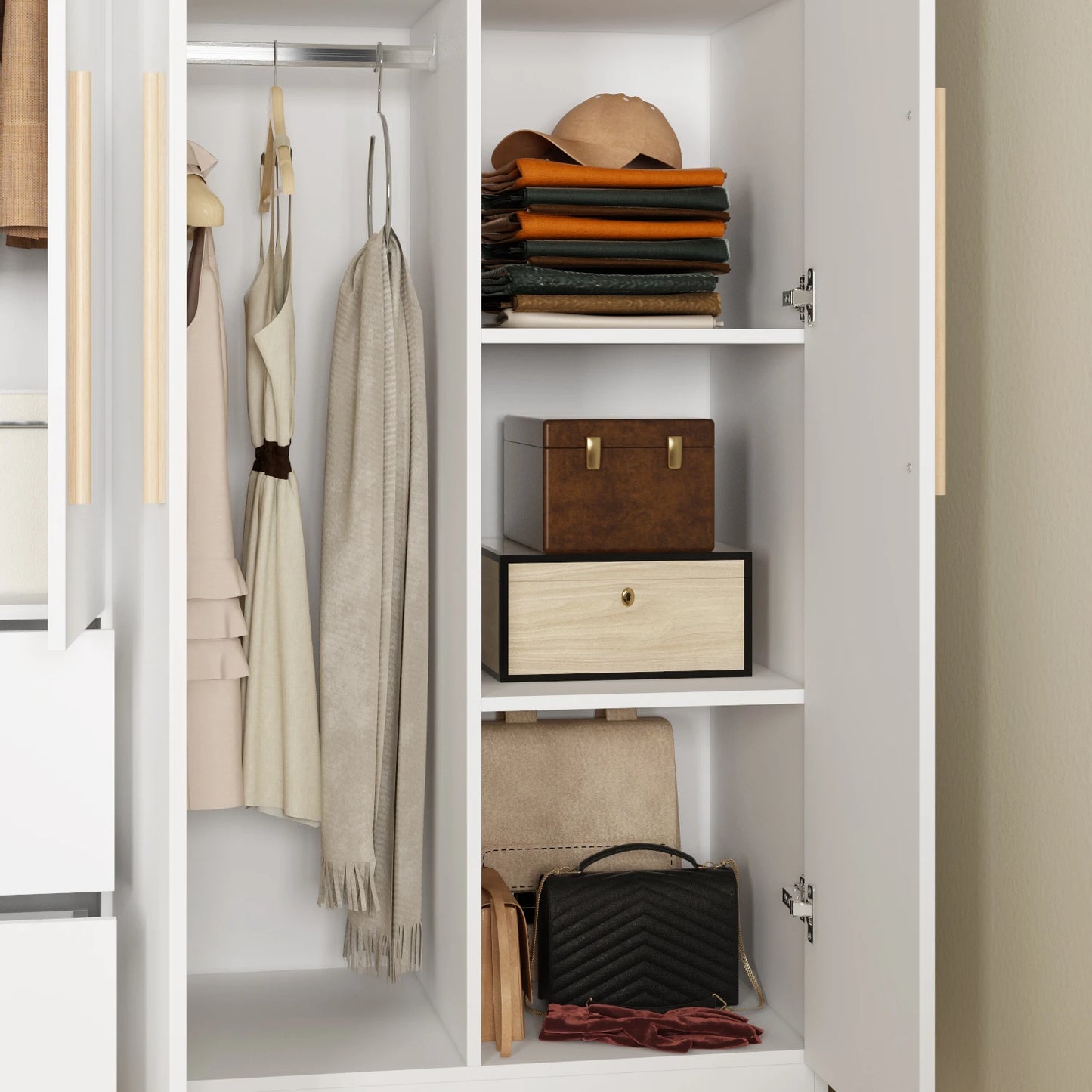 FUFU&GAGA Modern Wardrobe Armoire 2 Drawers 2 Hanging Rods
