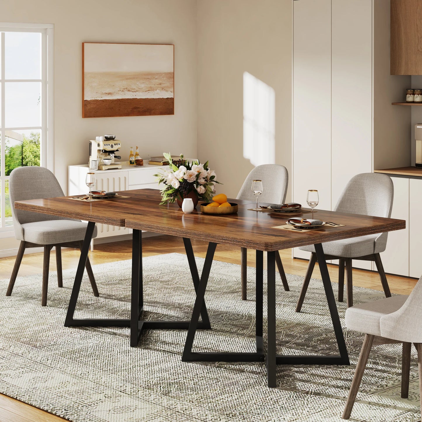 Tribesigns Industrial Dining Table With Metal Base Home