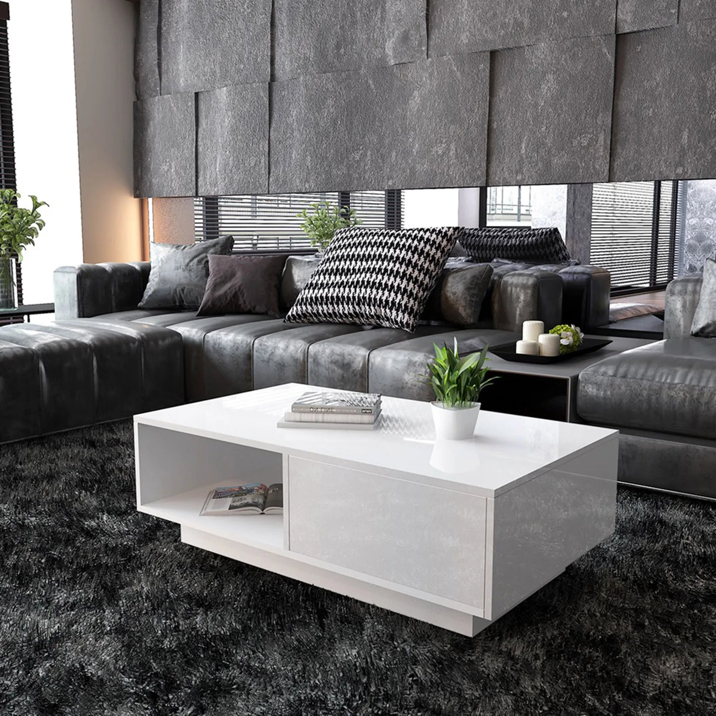 Coffee Table Modern High Gloss Rectangular Coffee Table Tea Table Storage Living Room Living Room Table Rectangular Coffee Table