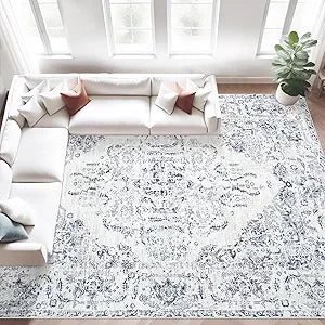 Area Rug Vintage Rug: Large Washable Living Room Rug Retro Medallion Distressed Rug Soft Low Pile Non-Slip Rugs Indoor Floo