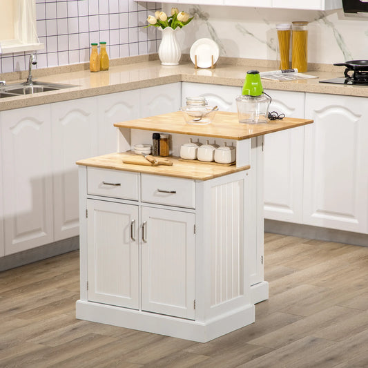HOMCOM Two Level Kitchen Island With Storage Cabinet