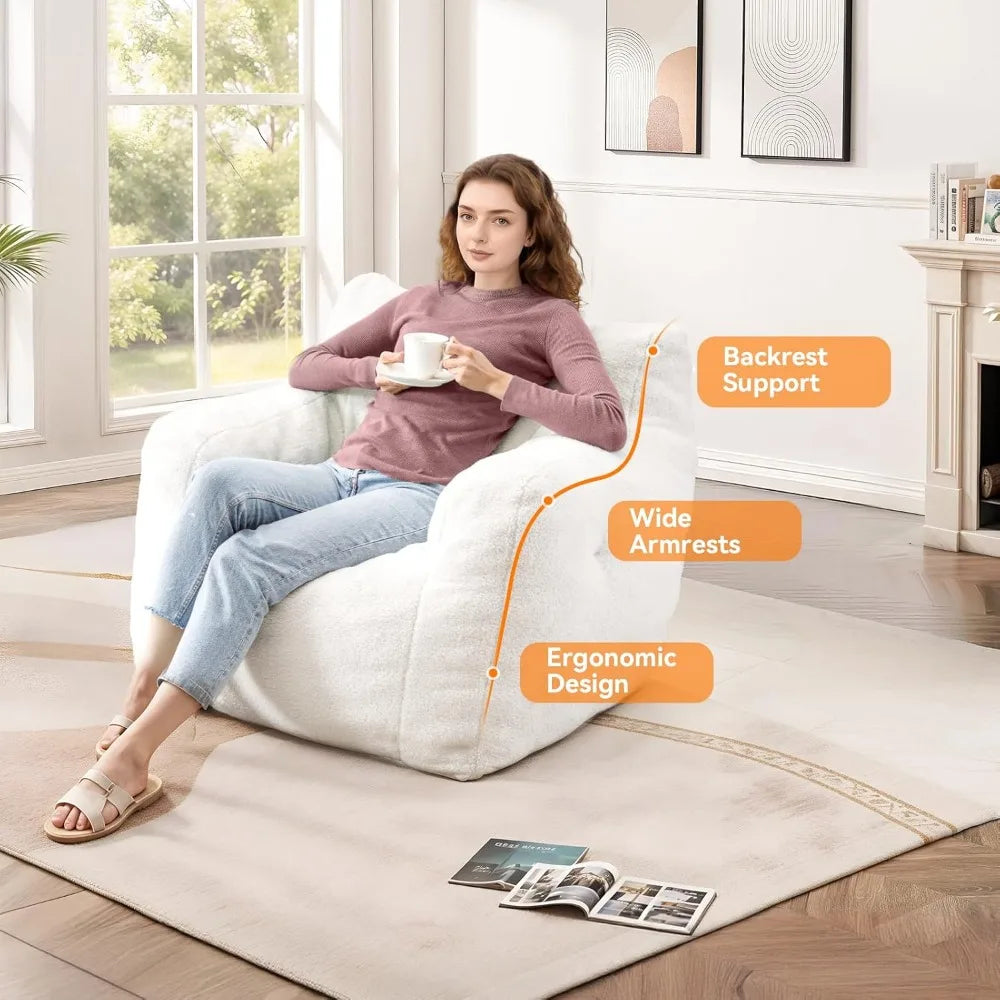 3FT Pre-filled Soft Teddy Fluffy Lazy Sofa Floor Chair Beanbag for Adults and Teens, Ideal for Living Room and Playroom