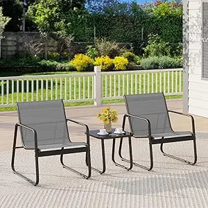 Patio Chairs Set of 2, Patio Furniture Set with Metal Frame Glass Table, Outdoor Chairs Set of 2 for Balcony, Bistro Table and