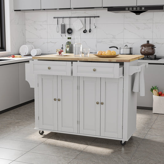 QiaoShiRen Rolling Kitchen Island With Drop Leaf Storage