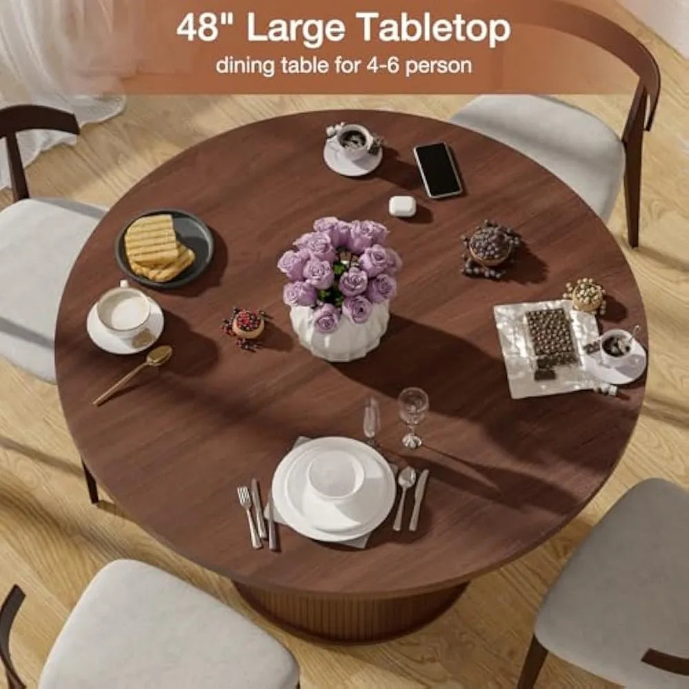 Round Dining Table For 4-6 With Wooden Storage Shelf