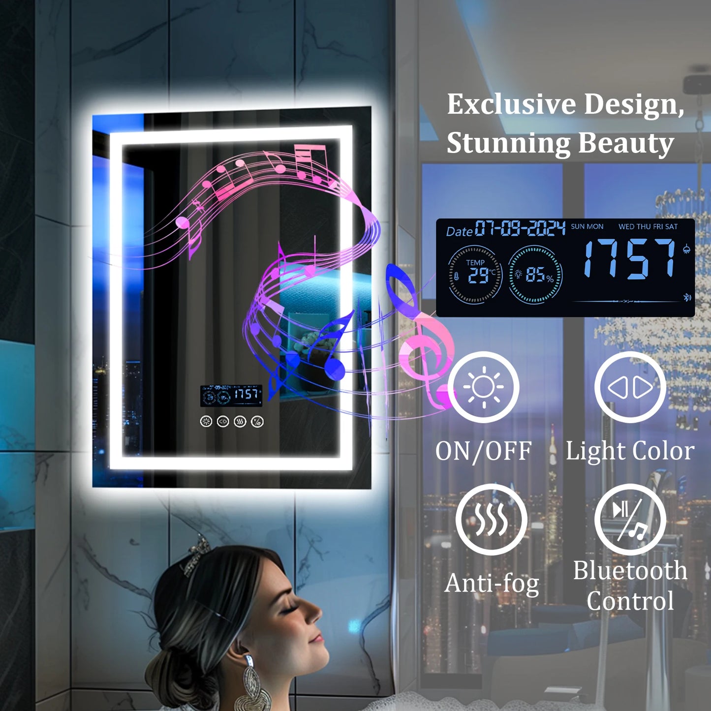 Wisfor LED Bath Mirror With Bluetooth Speaker Anti Fog