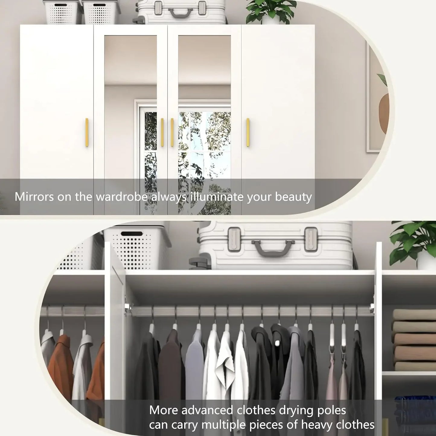 XMSJH Wardrobe 4 Door With Mirrors And LED Lights Black