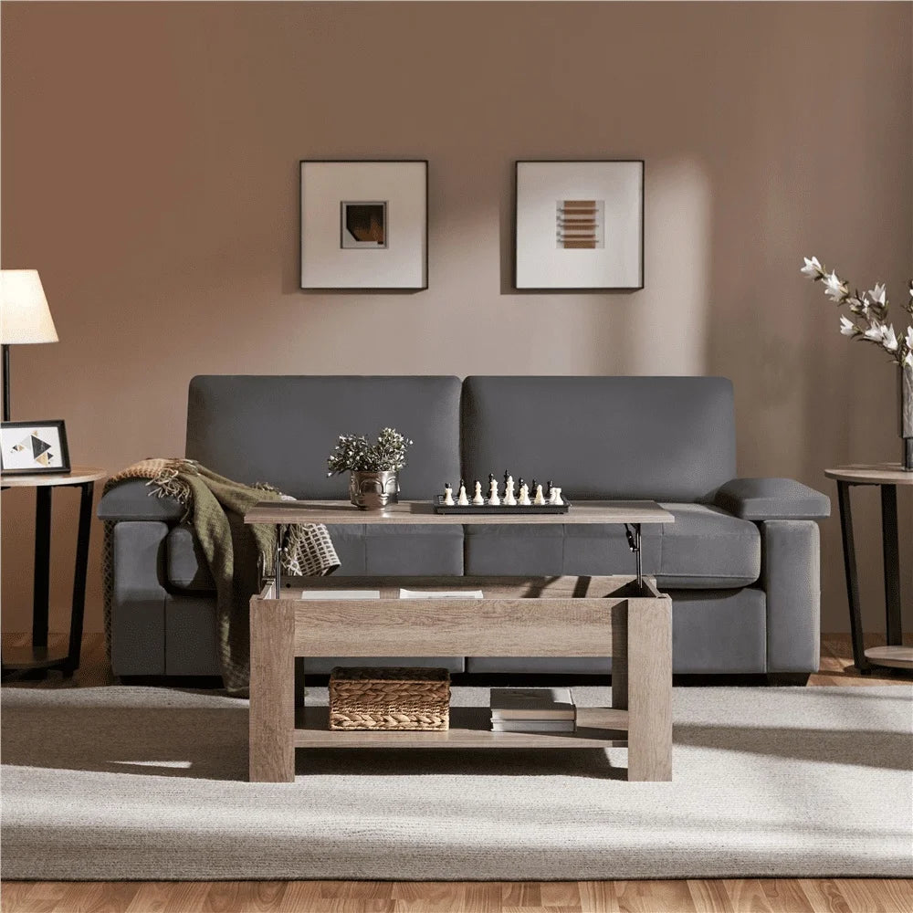 Wooden Lift Top Coffee Table with Hidden Storage and Open Shelf Great Small Spaces Multi-Functional Living Room Furniture