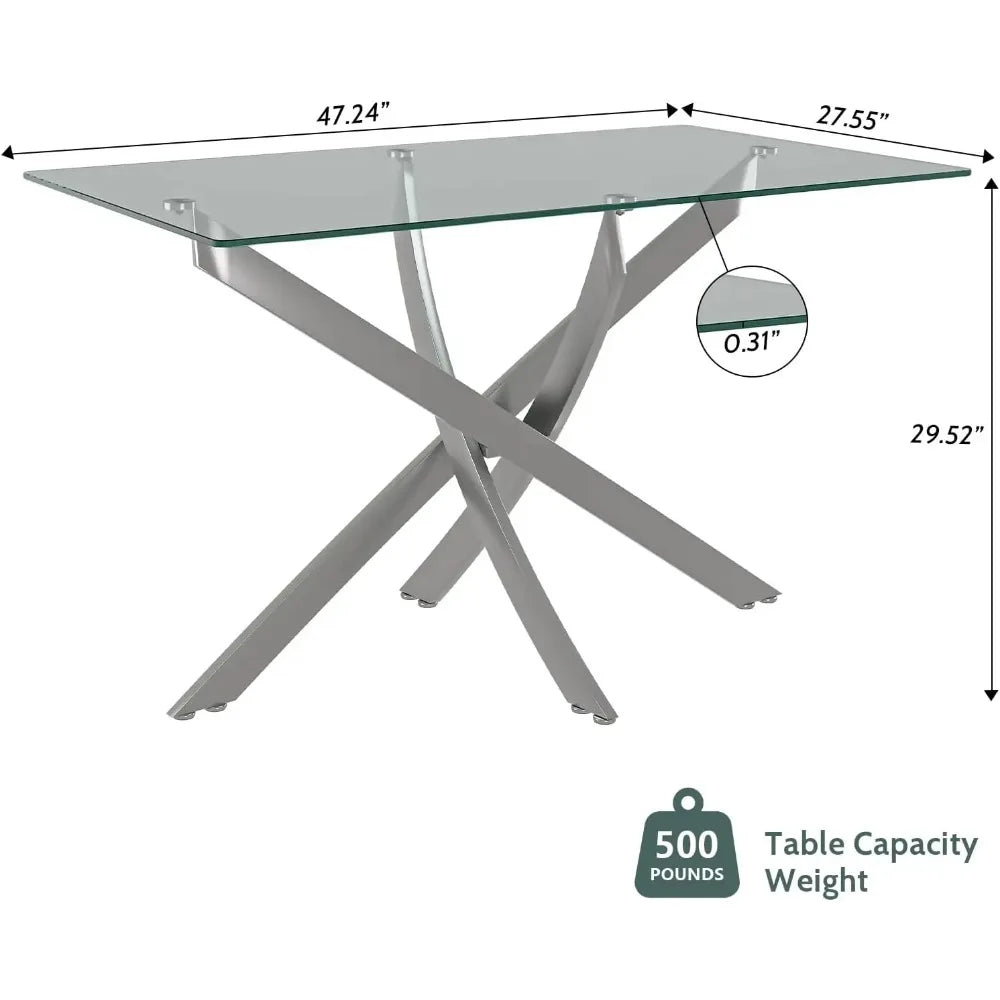 Glass Dining Table Modern Rectangular For Four People