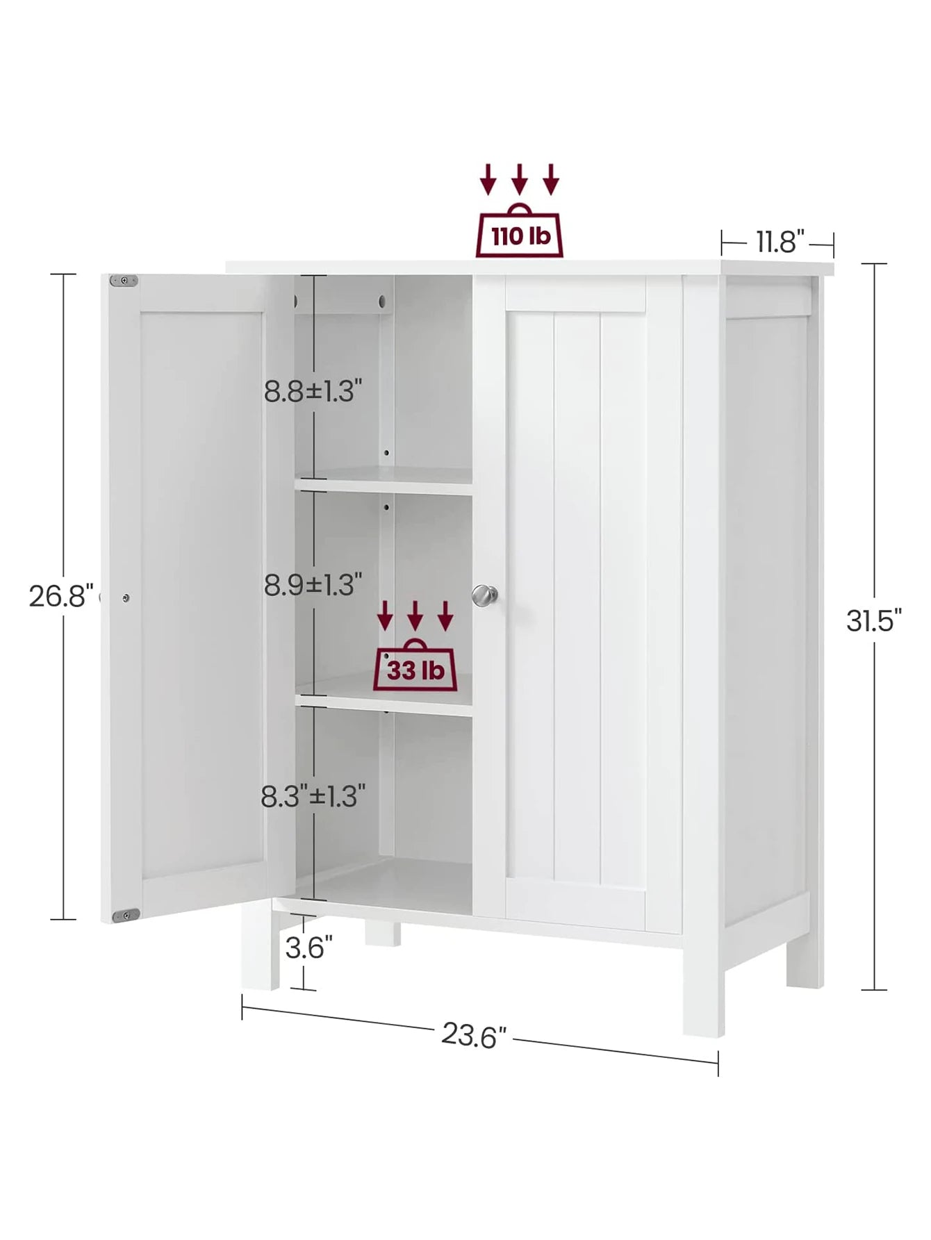 VASAGLE Bathroom Storage Cabinet With Adjustable Shelves