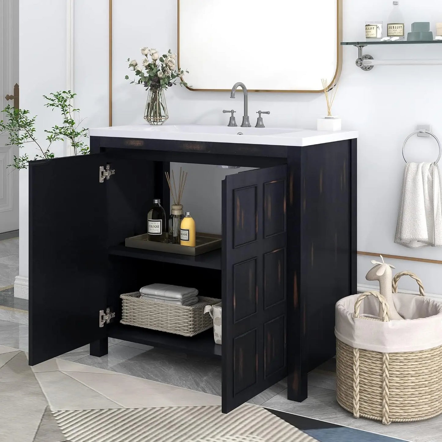 Hignconcerned Bathroom Vanity With Sink Two Door Cabinet