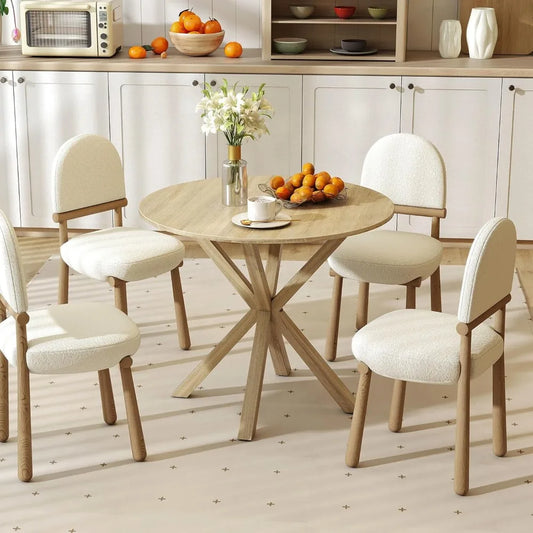 Moccha Round Dining Table Rubber Wood Farmhouse Style