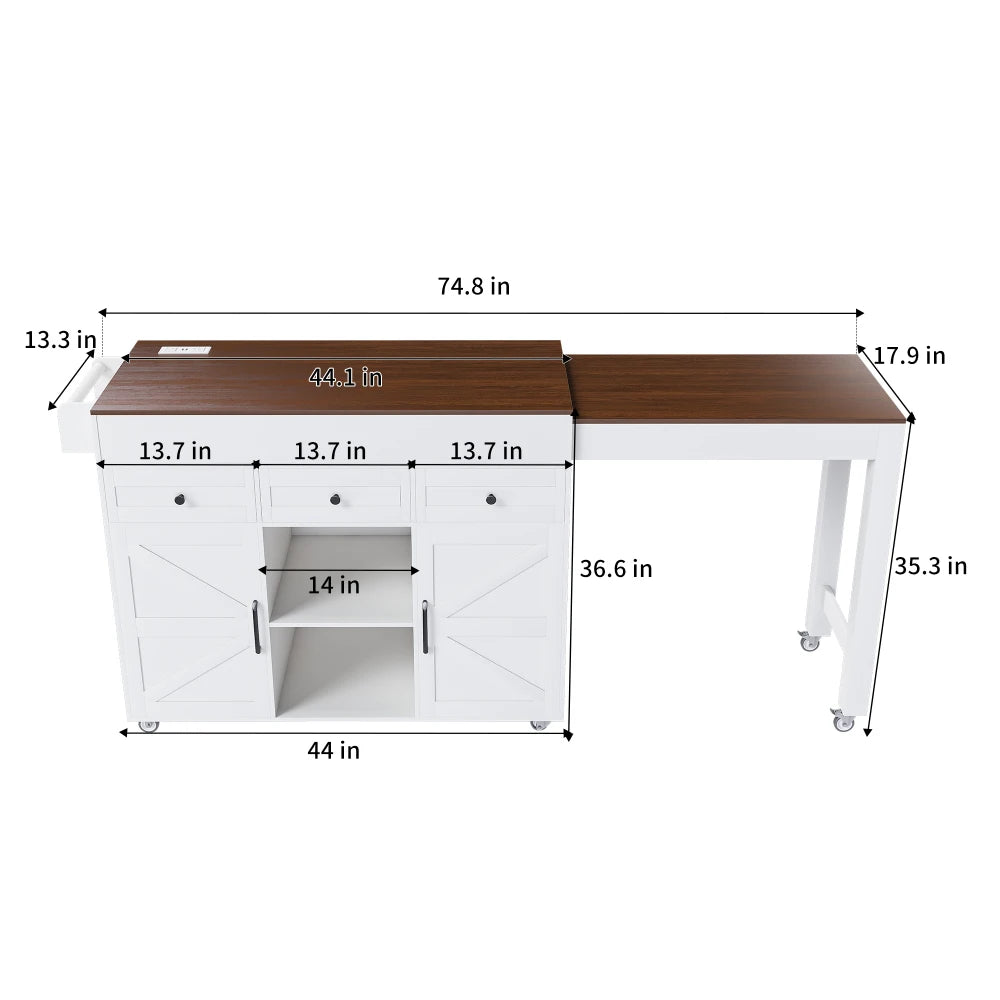 Kitchen Island With Extendable Dining Table And Power Outlet
