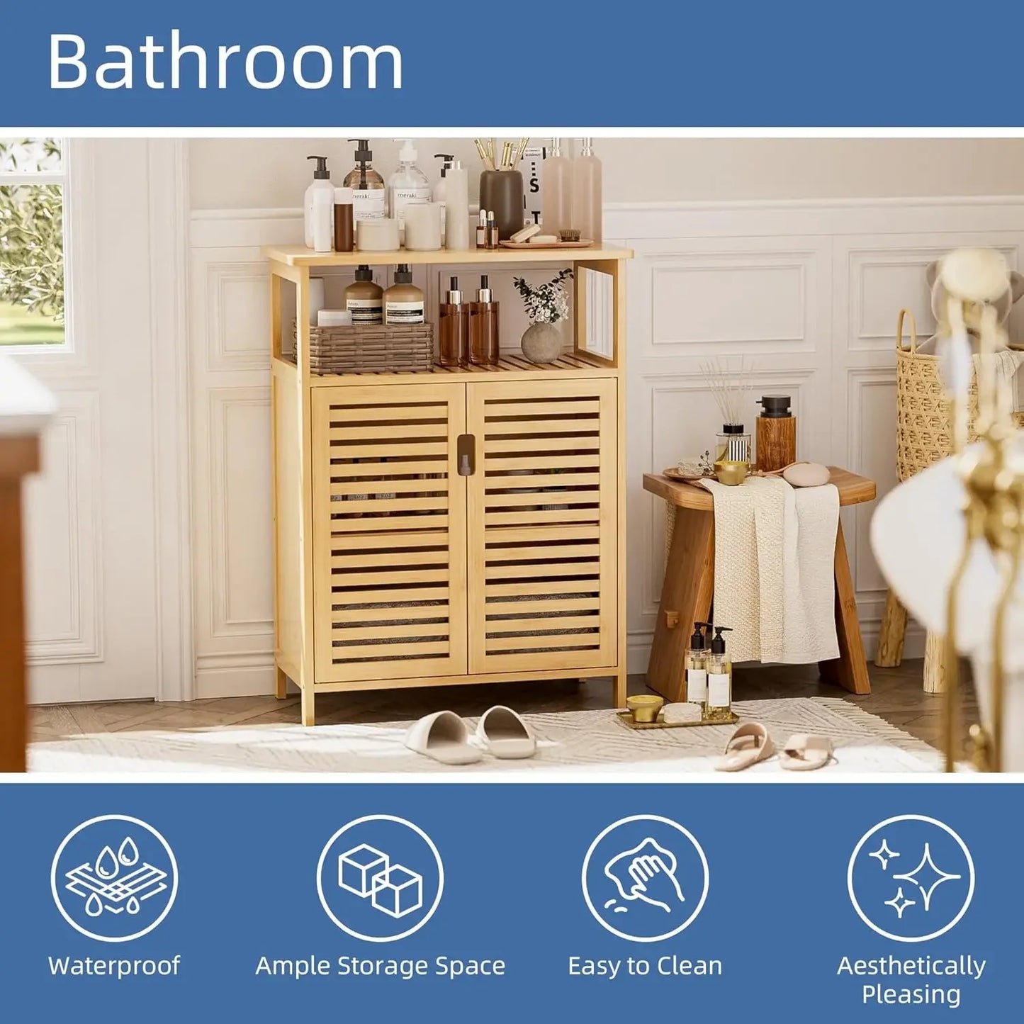 XMSJH Bamboo Bathroom Cabinet Freestanding 4 Tier Storage