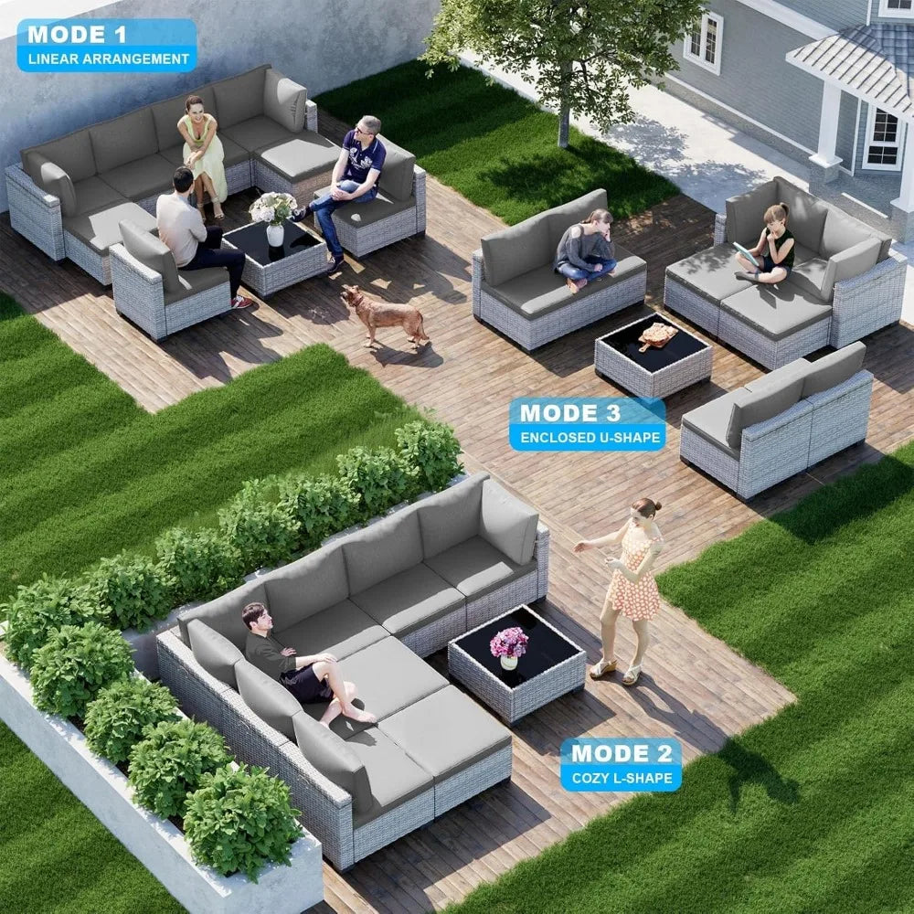 Outdoor Modular Sectional With Rattan Ottomans Rustproof