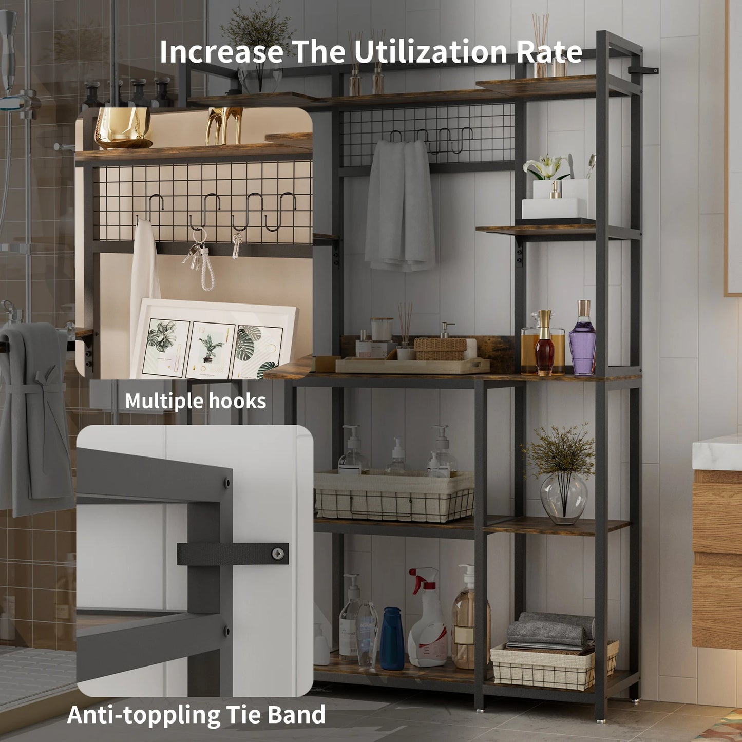 5 Tier Large Metal Kitchen Storage Shelf Freestanding Microwave Stand Kitchen Baker's Rack