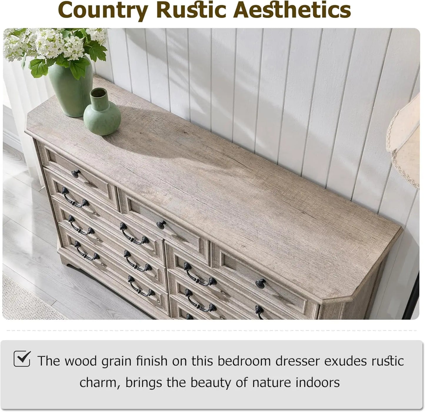 XMSJHign-concerned Farmhouse Dresser Chest Rustic Wood